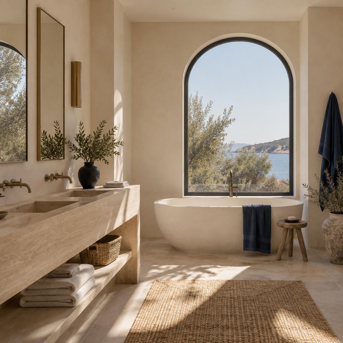Mediterrane badkamer met zeezicht